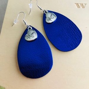 Leather “mom” earring with silver charm